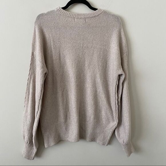 Marled Oatmeal Balloon Sleeve Light Knit Sweater - Picture 11 of 11